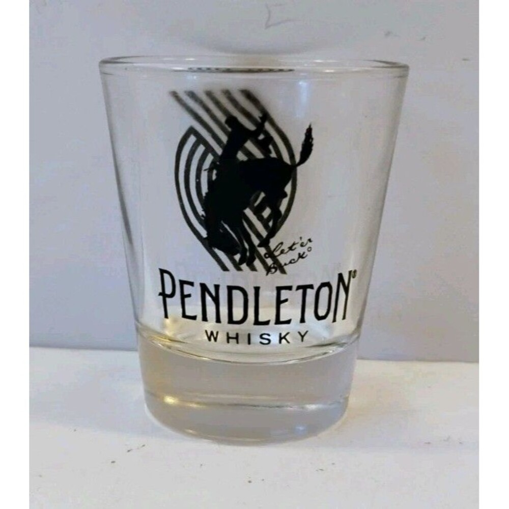 Pendleton Whisky Portland Trail Blazers Shot Glass Let er Buck Bucking Horse Blk